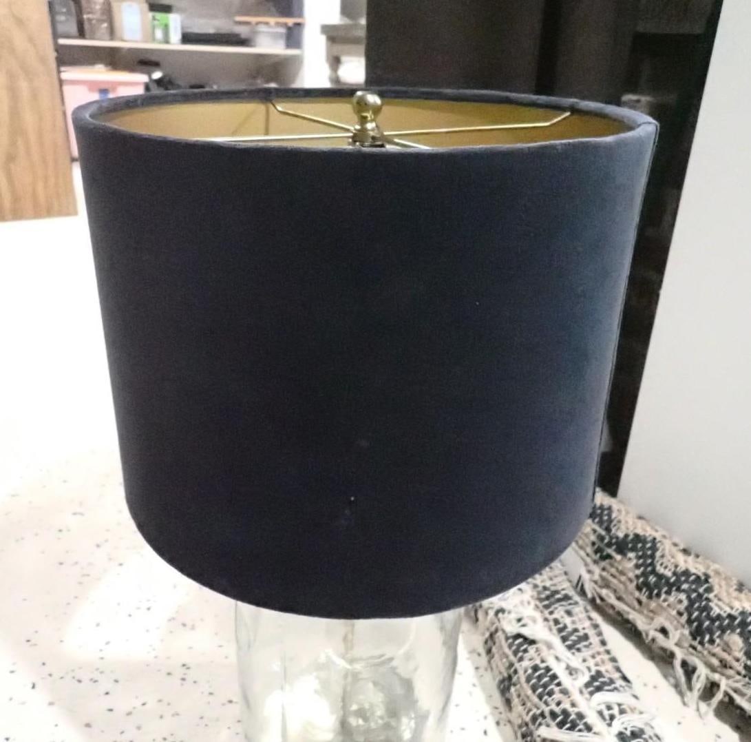 Glass Lamp w/ Blue Velvet Shade - 3