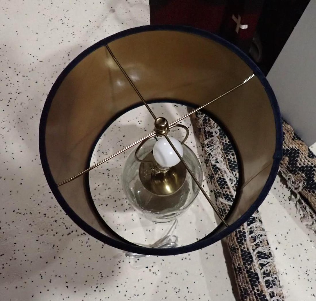 Glass Lamp w/ Blue Velvet Shade - 4