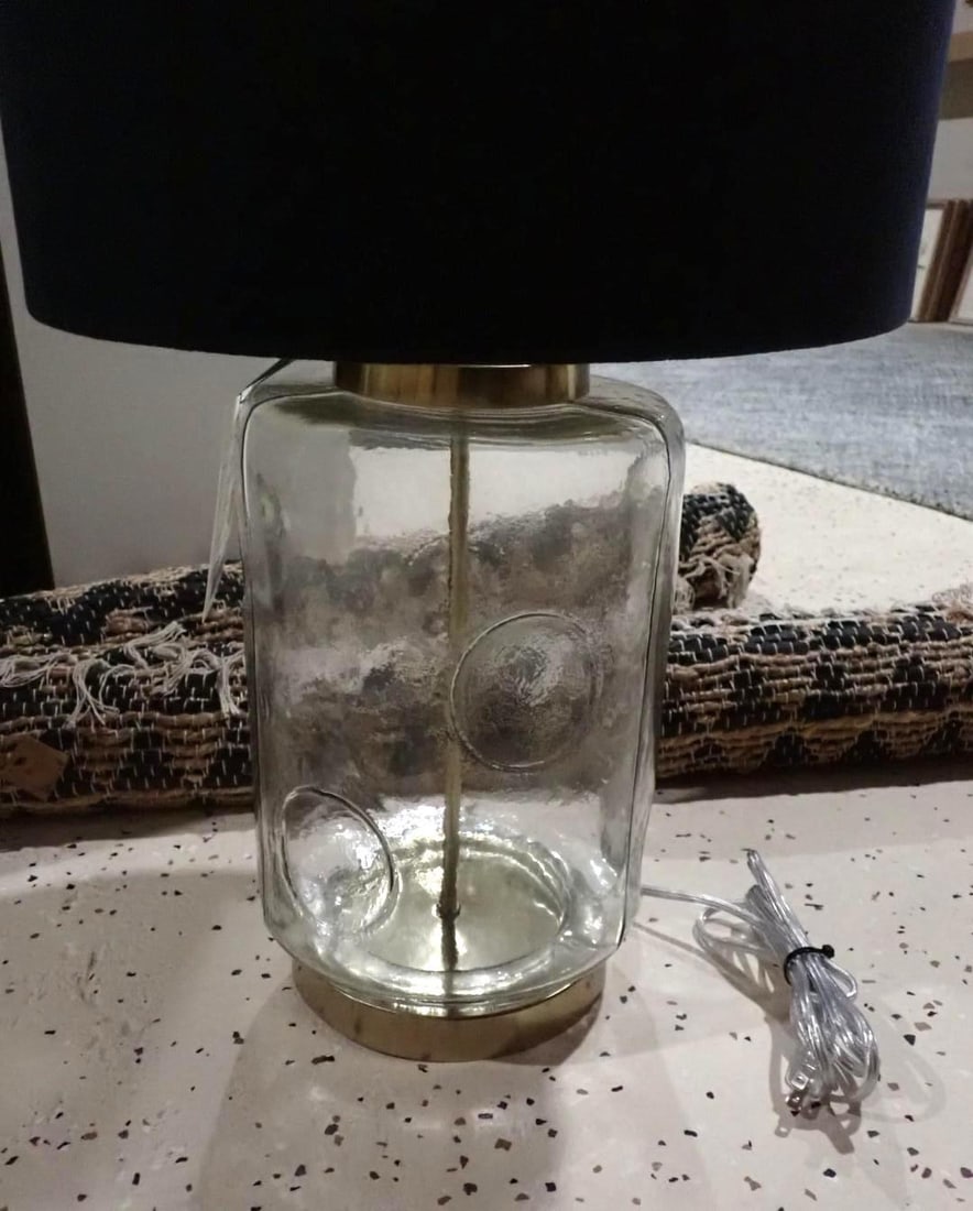 Glass Lamp w/ Blue Velvet Shade - 5
