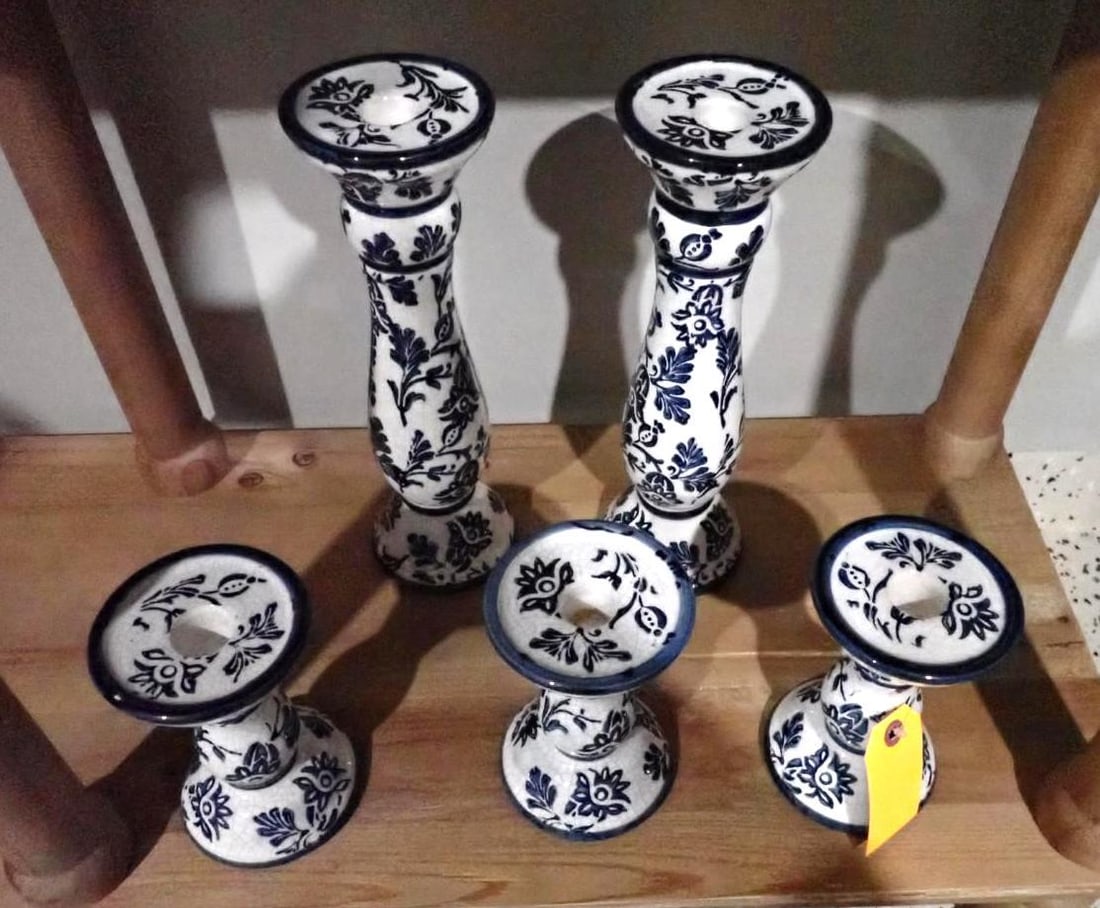 (5) Blue & White Glazed Candlesticks - 2