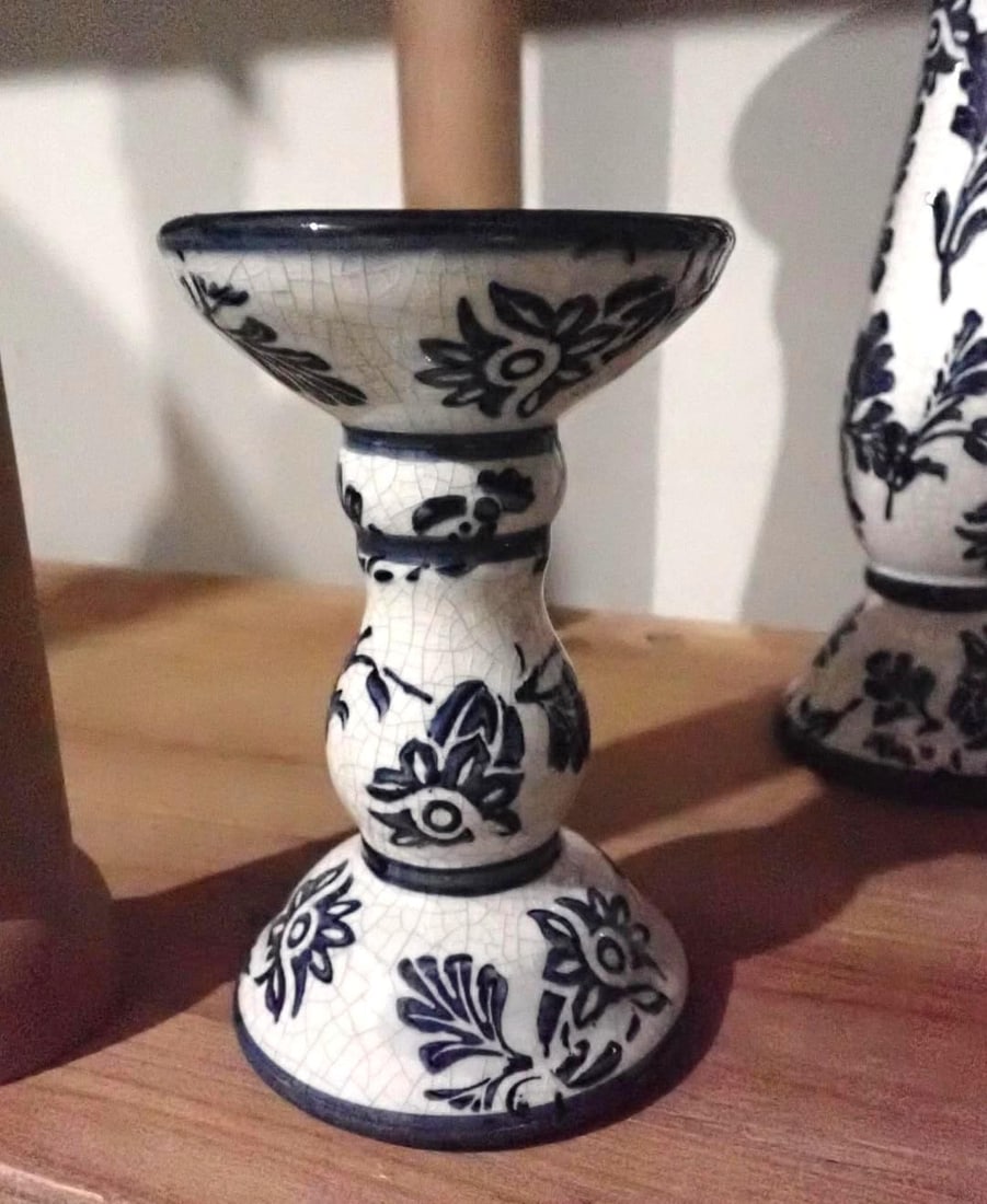 (5) Blue & White Glazed Candlesticks - 3