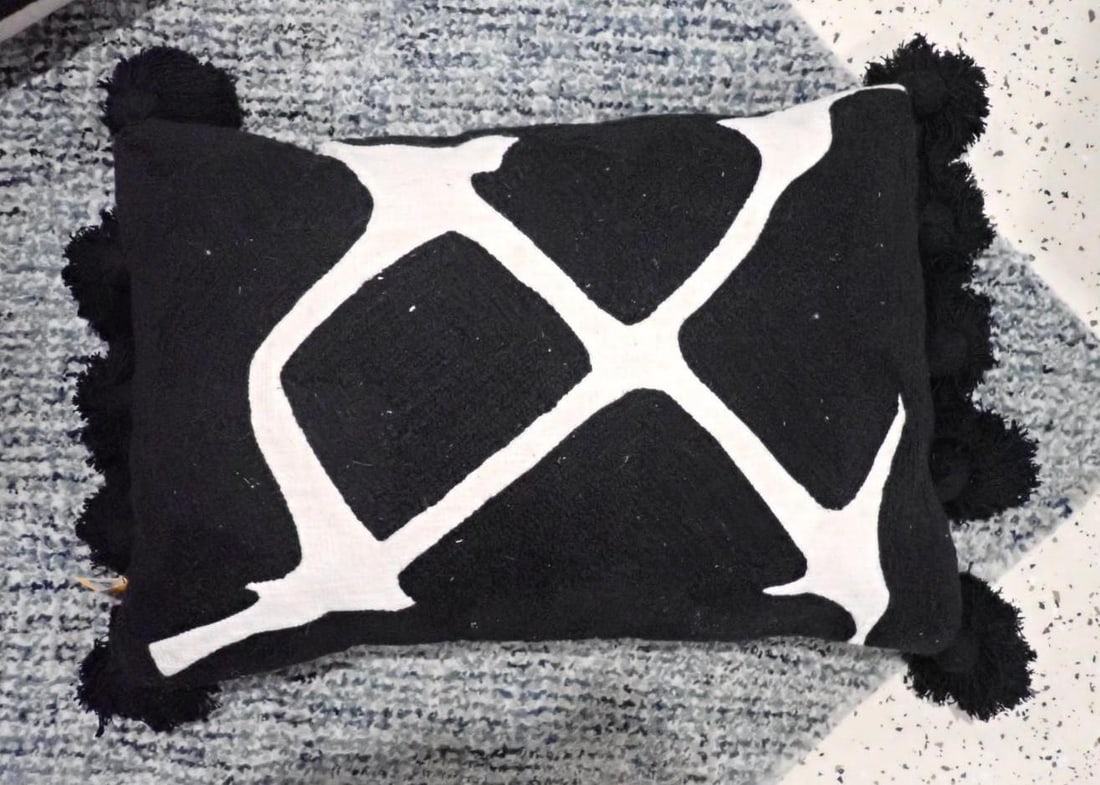 (4) Black & White Lumbar Pillows w/ Tassels - 2