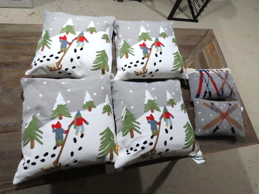 (6) Embroidery Throw Pillows: 18" x 18" and (2) 8" x 12"