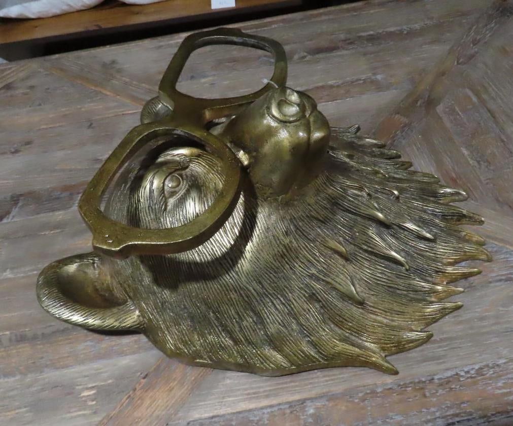 Large Brass Finish Bear w/ Glasses Wall Decorative - 2