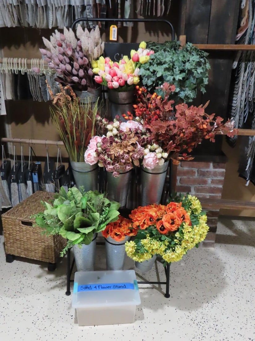 9-Bucket Metal Flower Stem Display Rack w/ Assortment of Faux Flowers (1 of 4)