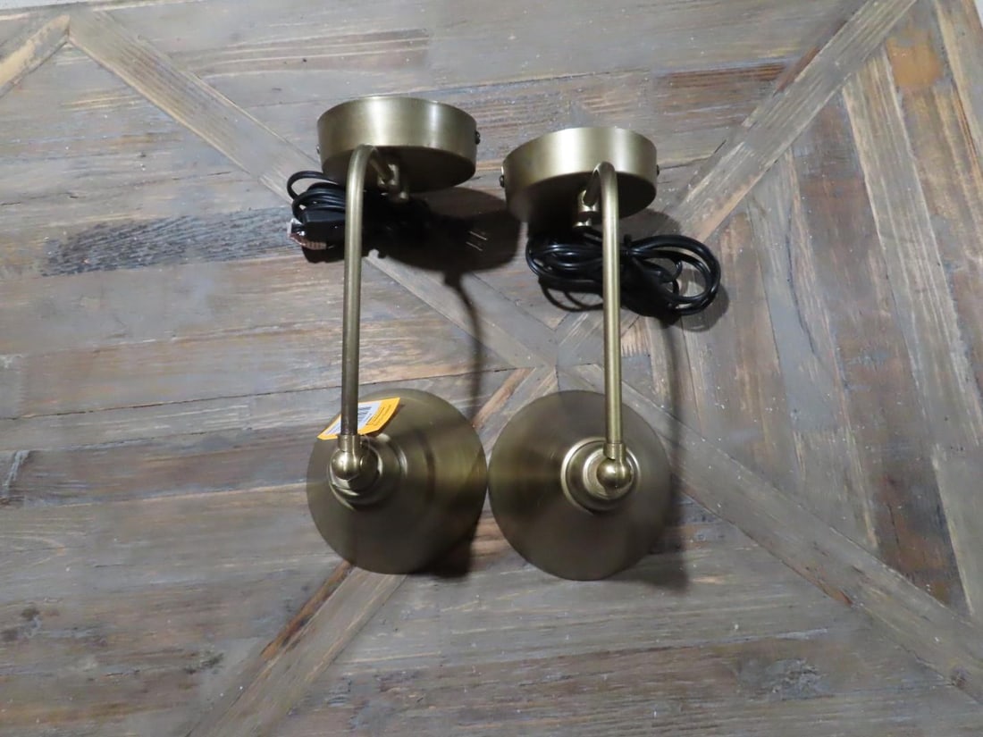 (2) Brushed Brass Finish Wall Lamps - 2