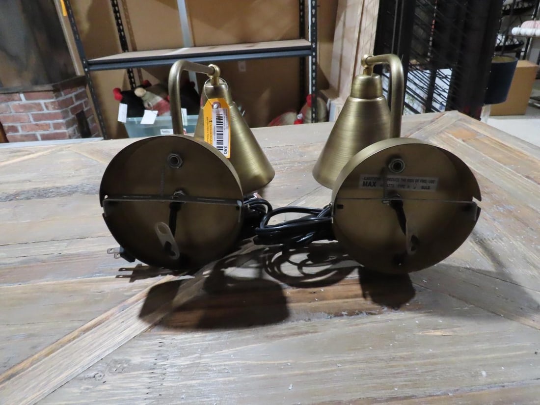 (2) Brushed Brass Finish Wall Lamps - 3