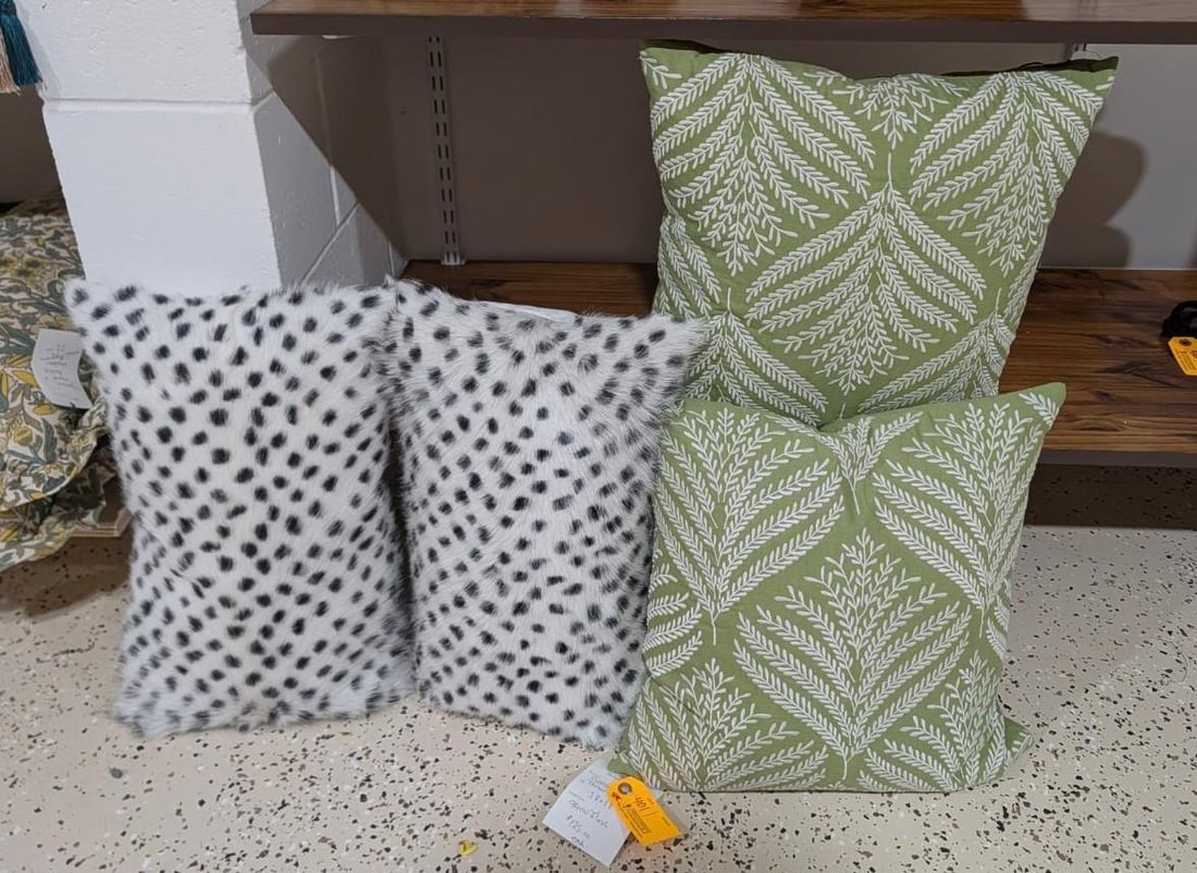 (2) Pairs of Throw Pillows: Faux fur lumbar, and 18" x 18" down