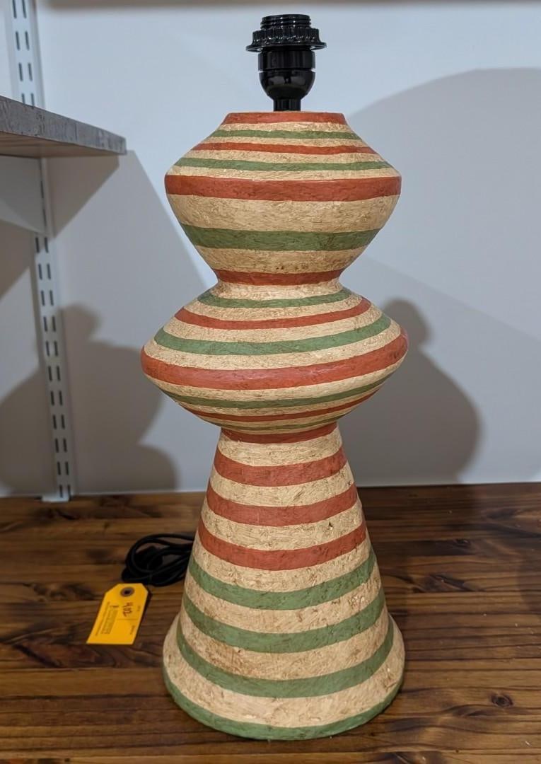 Painted Paper Mache Table Lamp: Some finish loss, 20" in height