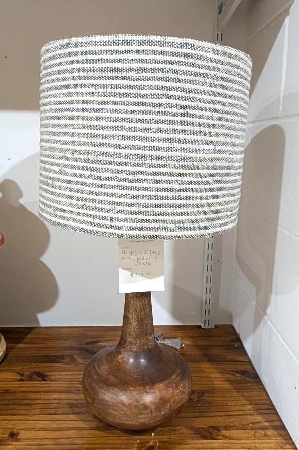 Turned Wood Table Lamp w/ Linen Shade: 25.5" in height