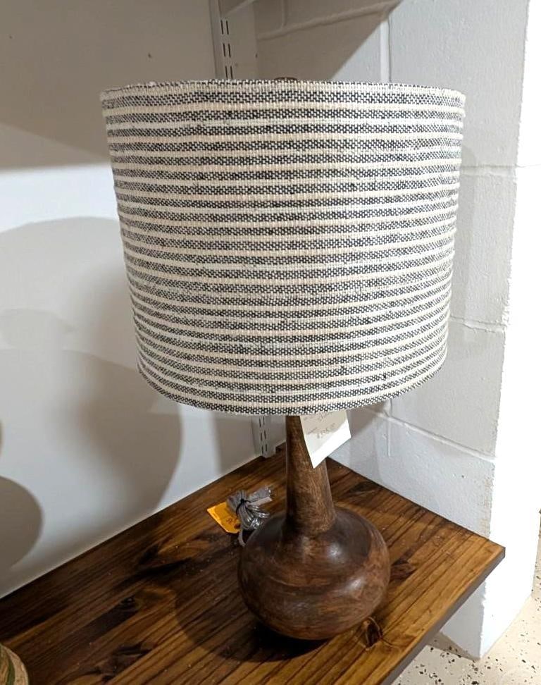 Turned Wood Table Lamp w/ Linen Shade - 2