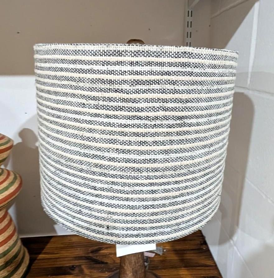 Turned Wood Table Lamp w/ Linen Shade - 4