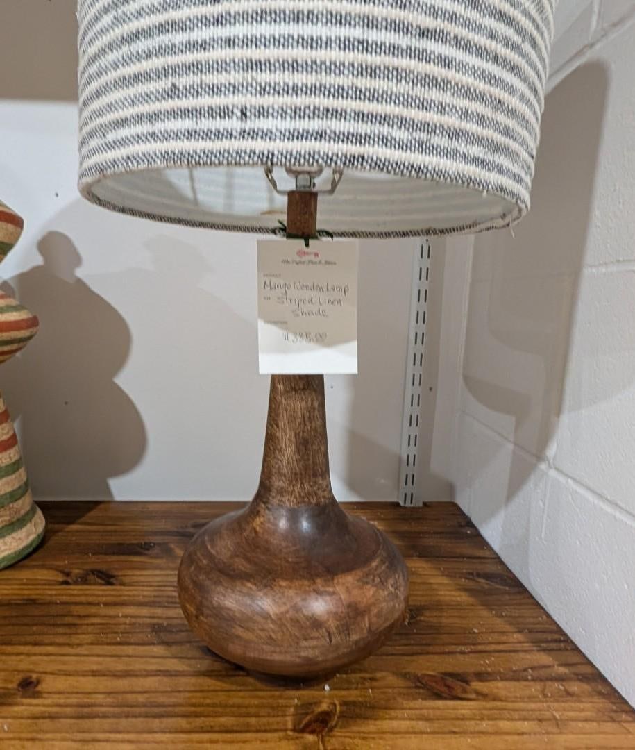 Turned Wood Table Lamp w/ Linen Shade - 5