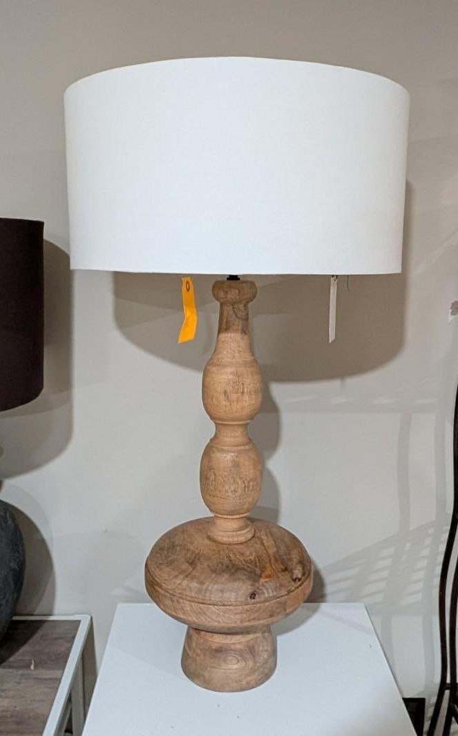 Turned Wood Table Lamp w/ Shade: 33" in height