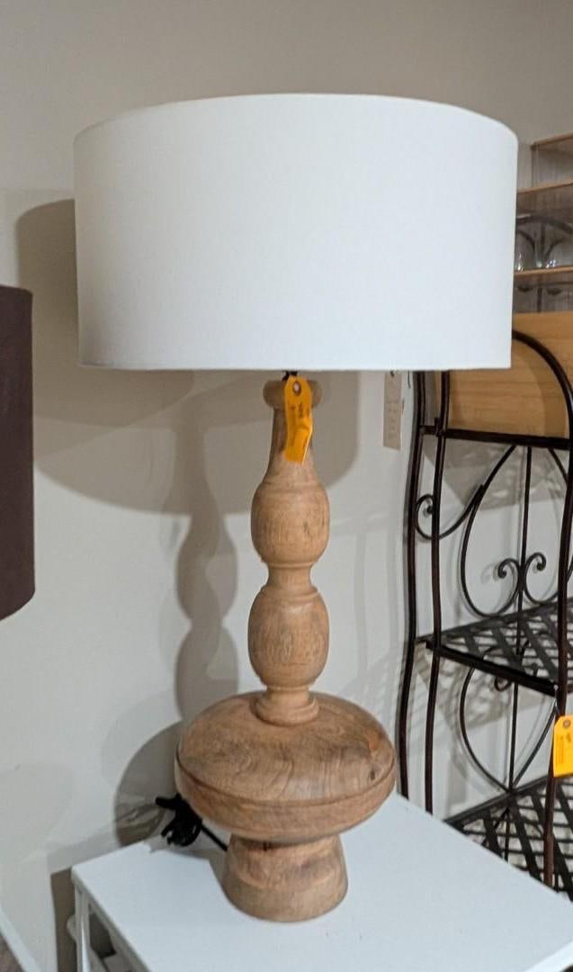 Turned Wood Table Lamp w/ Shade - 2