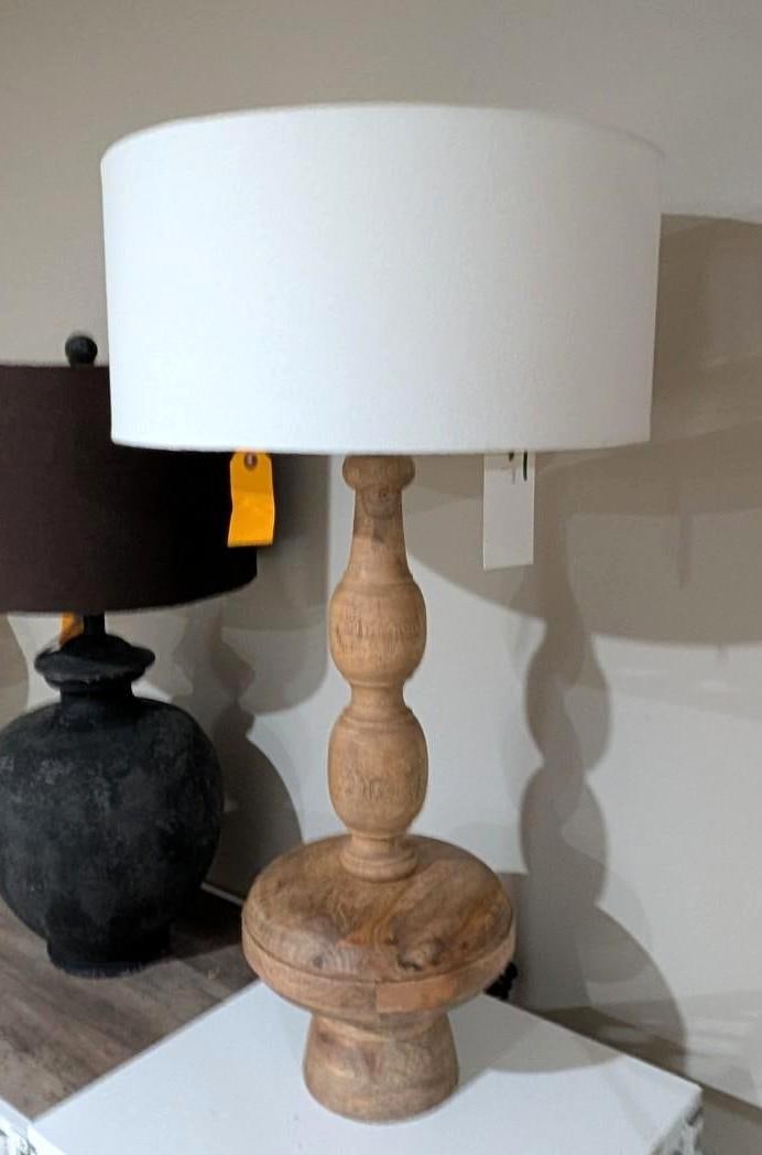 Turned Wood Table Lamp w/ Shade - 3
