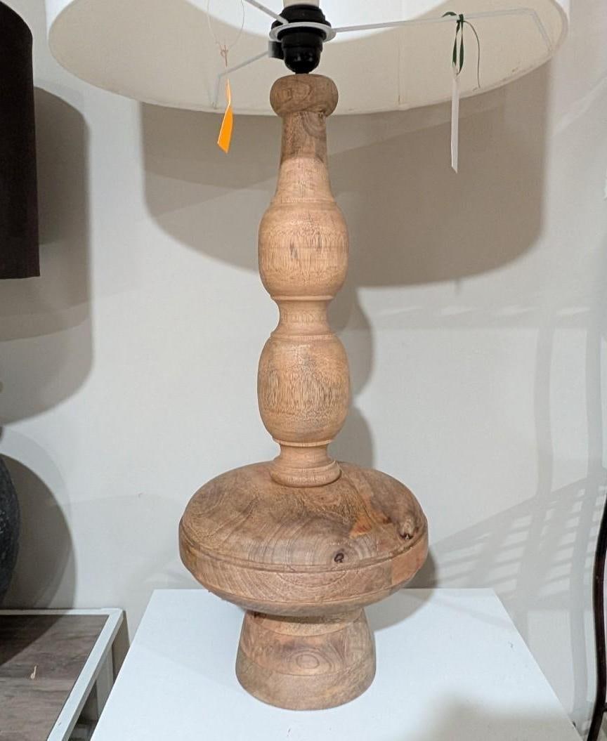 Turned Wood Table Lamp w/ Shade - 5