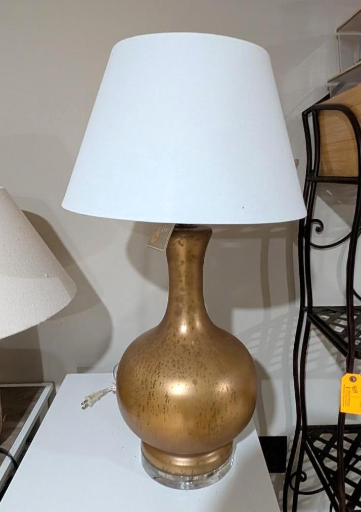 Gilt Glass Table Lamp w/ Shade: 29" in height