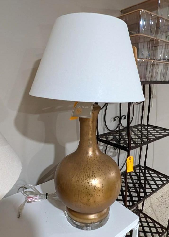Gilt Glass Table Lamp w/ Shade - 2