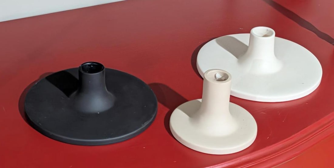 (3) "FS" Pottery Candlesticks - 2