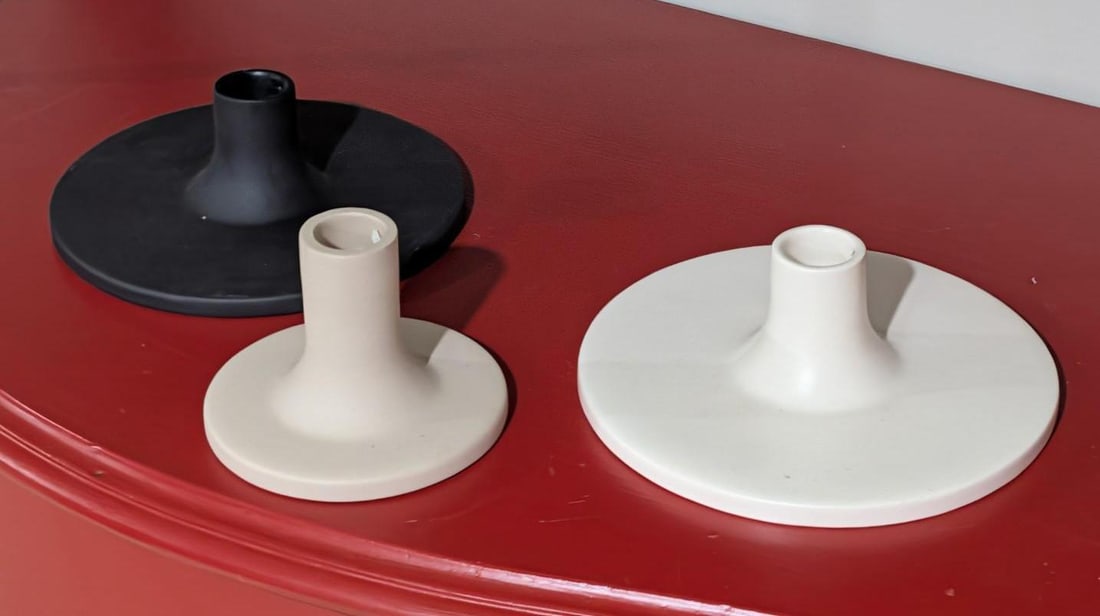 (3) "FS" Pottery Candlesticks - 3