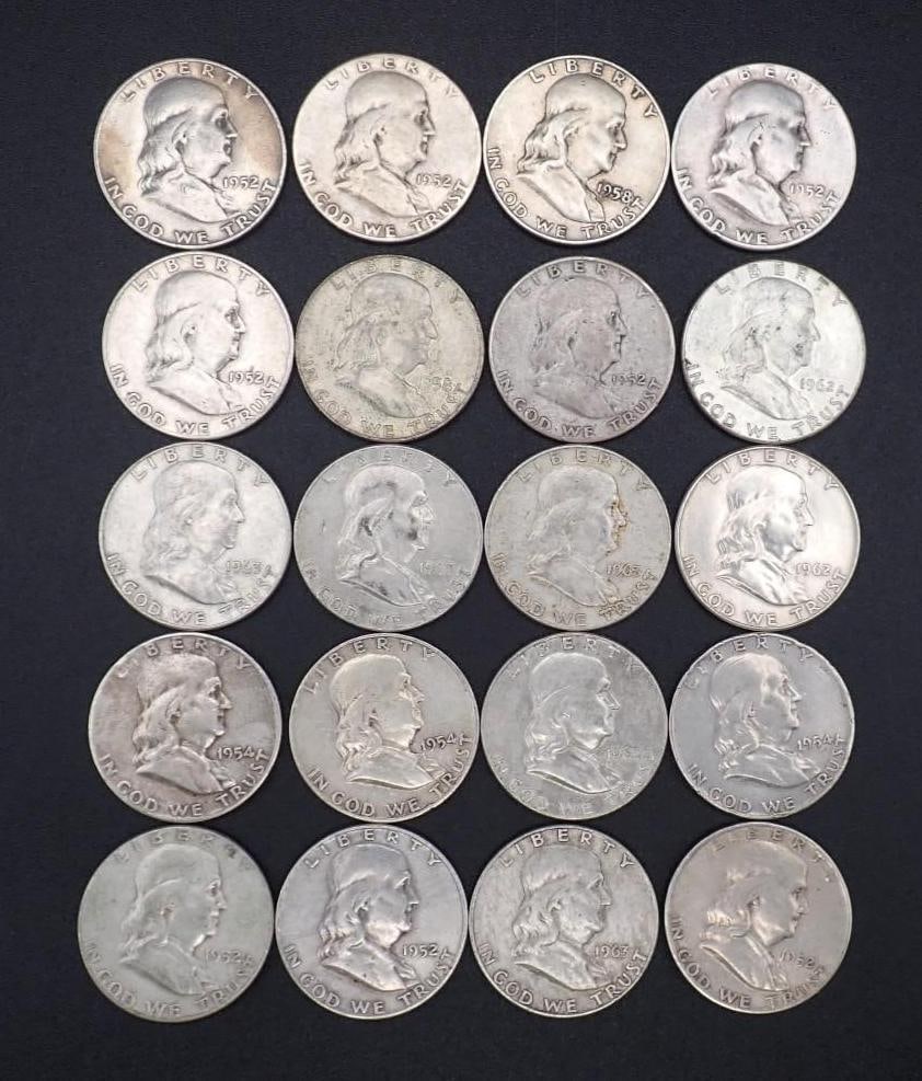 (20) U.S. Franklin Half Dollars: (20) U.S. Franklin Half Dollars -