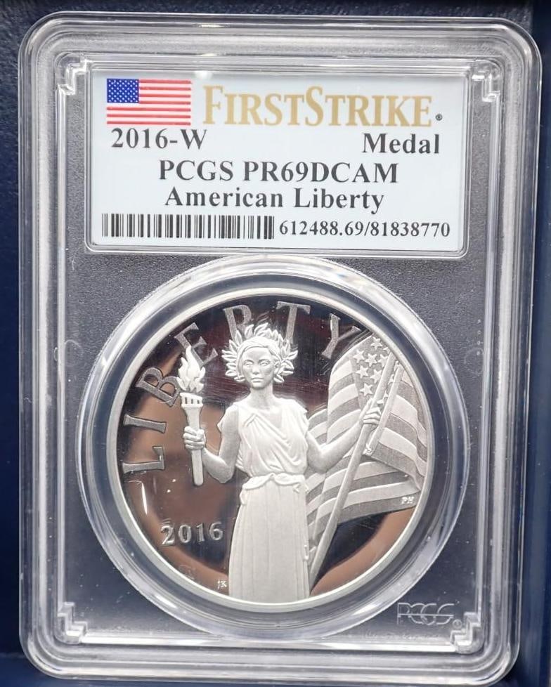 2016-W U.S. American Liberty Silver Medal: 2016-W U.S. American Liberty Silver Medal -PCGS PR69DCAM, .999 silver