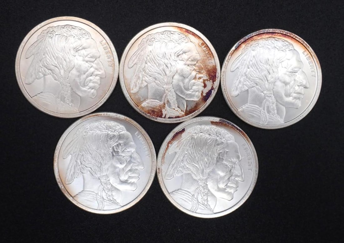 (5) Golden State Mint Buffalo 1 Ounce .999 Silver Rounds (1 of 3)