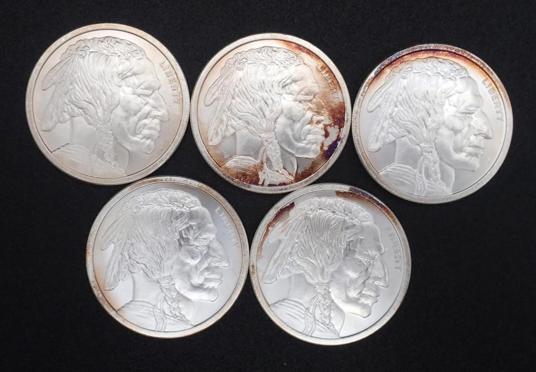 (5) Golden State Mint Buffalo 1 Ounce .999 Silver Rounds - 2