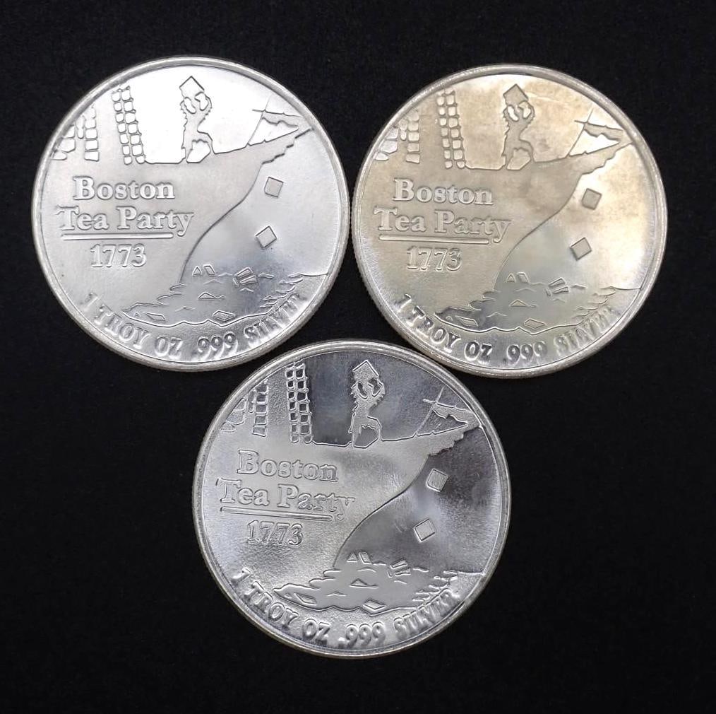 (3) Don't Tread on Me / Boston Tea Party 1 Ounce .999 Silver Rounds - 2