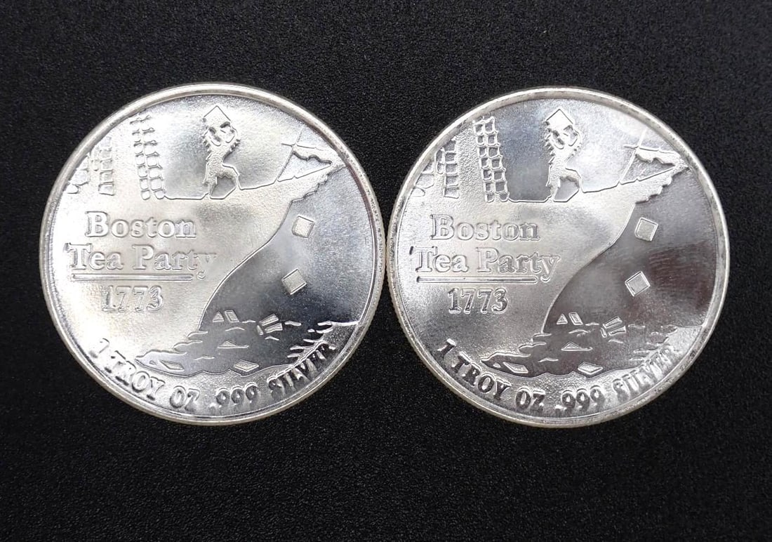 (2) Don't Tread on Me / Boston Tea Party 1 Ounce .999 Silver Rounds - 2