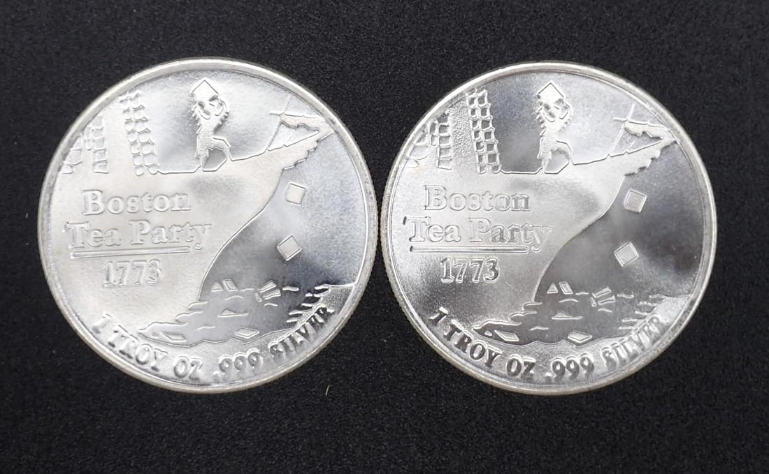 (2) Don't Tread on Me / Boston Tea Party 1 Ounce .999 Silver Rounds - 2