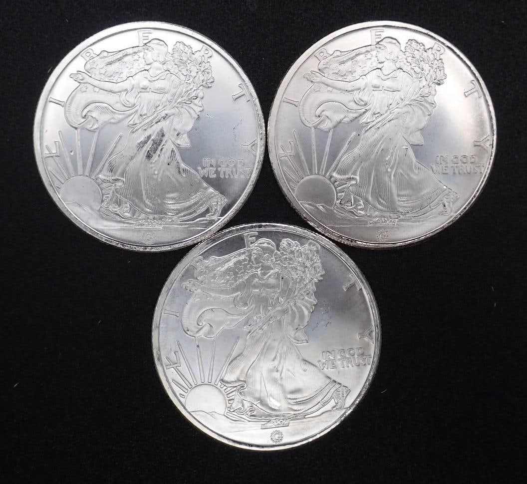 (3) Liberty Walking Copy 1 Ounce .999 Silver Rounds: (3) Liberty Walking Copy 1 Ounce .999 Silver Rounds -