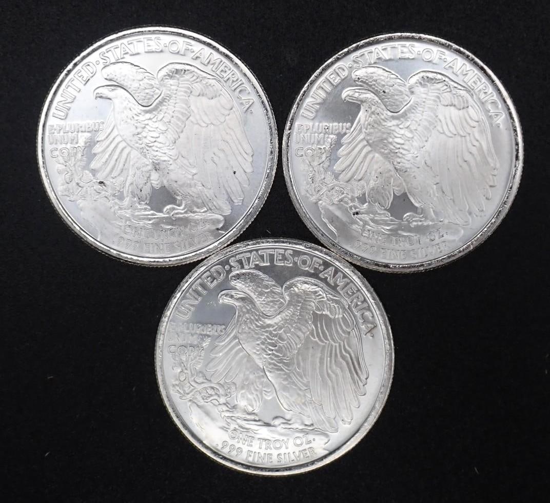 (3) Liberty Walking Copy 1 Ounce .999 Silver Rounds - 2