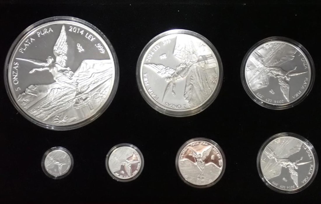 Cased (7) Pc. 2014 Mexico Libertad Proof .999 Silver Coin Set - 2