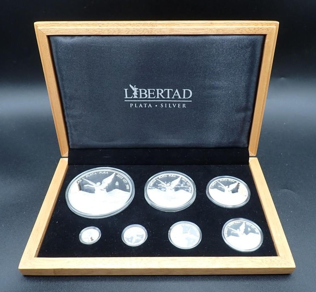 Cased (7) Pc. 2015 Mexico Libertad Proof .999 Silver Coin Set: Cased (7) Pc. 2015 Mexico Libertad Proof .999 Silver Coin Set -5 Oz., 2 Oz., 1 Oz., 1/2 Oz., 1/4 Oz., 1/10 Oz. & 1/20 Oz.; 176/250 sets