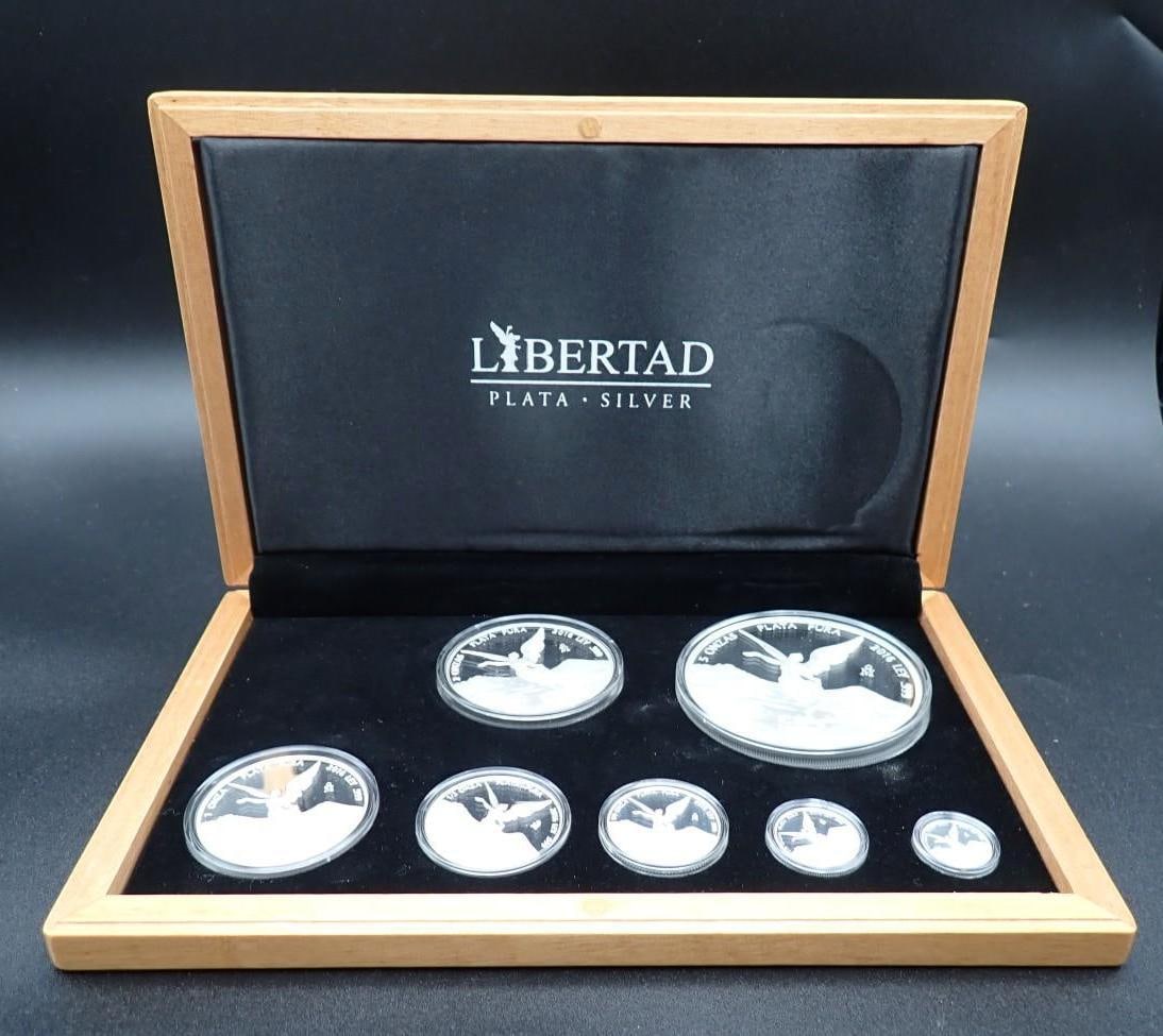 Cased (7) Pc. 2016 Mexico Libertad Proof .999 Silver Coin Set: Cased (7) Pc. 2016 Mexico Libertad Proof .999 Silver Coin Set -5 Oz., 2 Oz., 1 Oz., 1/2 Oz., 1/4 Oz., 1/10 Oz. & 1/20 Oz.