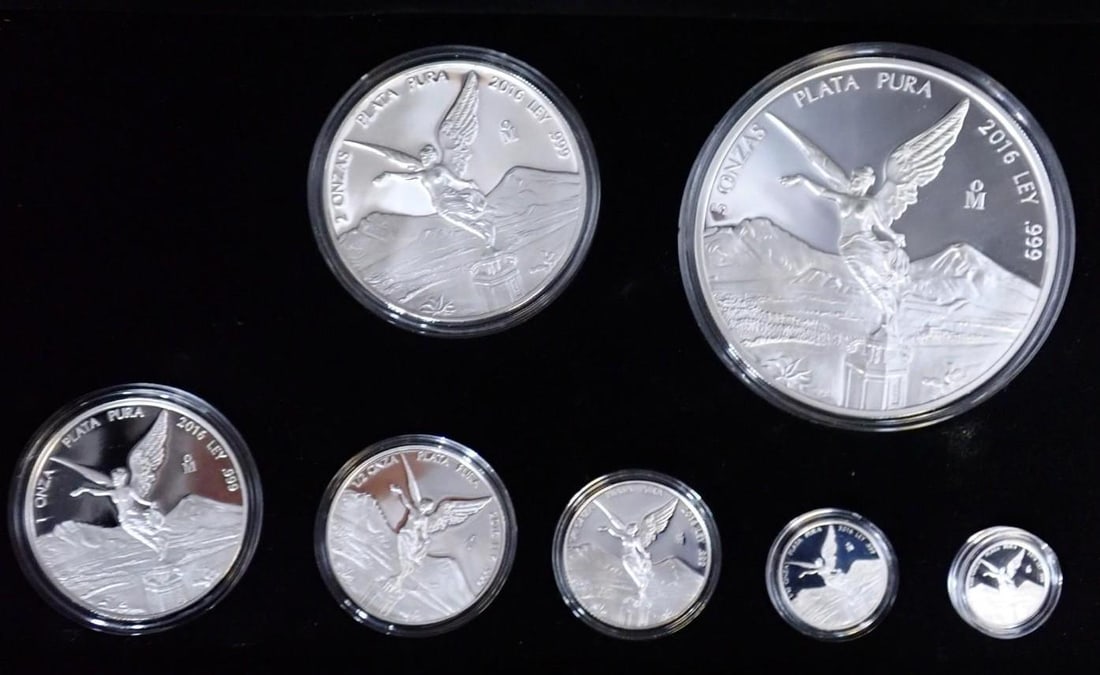 Cased (7) Pc. 2016 Mexico Libertad Proof .999 Silver Coin Set - 2