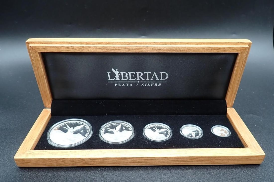 Cased (5) Pc. 2011 Mexico Libertad Proof .999 Silver Coin Set: Cased (5) Pc. 2011 Mexico Libertad Proof .999 Silver Coin Set -1 Oz., 1/2 Oz., 1/4 Oz., 1/10 Oz. & 1/20 Oz.; 593/1000 sets
