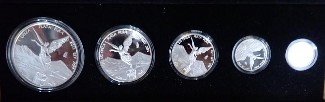Cased (5) Pc. 2011 Mexico Libertad Proof .999 Silver Coin Set - 2