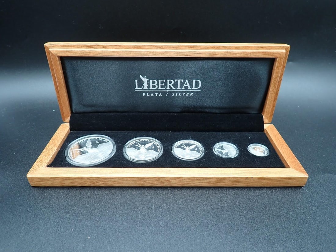 Cased (5) Pc. 2014 Mexico Libertad Proof .999 Silver Coin Set: Cased (5) Pc. 2014 Mexico Libertad Proof .999 Silver Coin Set -1 Oz., 1/2 Oz., 1/4 Oz., 1/10 Oz. & 1/20 Oz.; 42/1000 sets