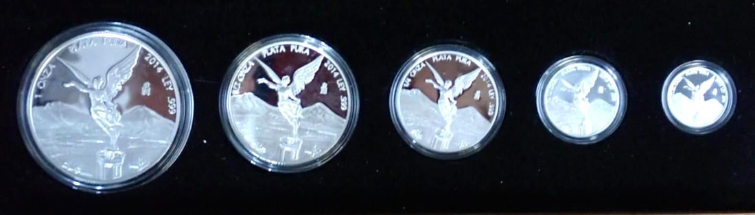 Cased (5) Pc. 2014 Mexico Libertad Proof .999 Silver Coin Set - 2