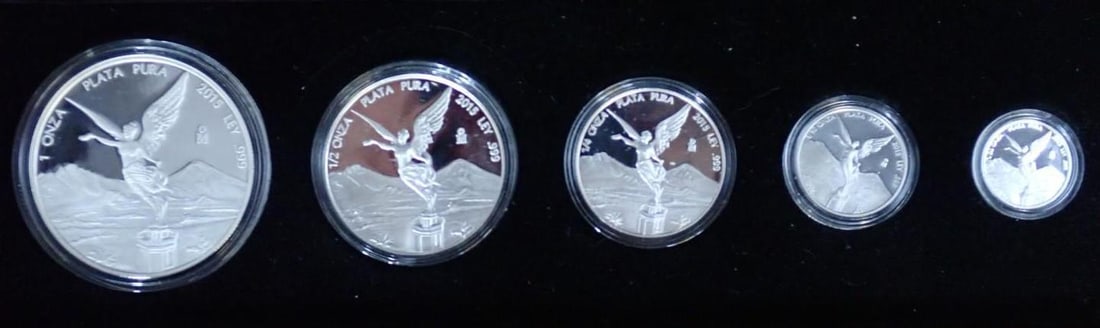 Cased (5) Pc. 2015 Mexico Libertad Proof .999 Silver Coin Set - 2