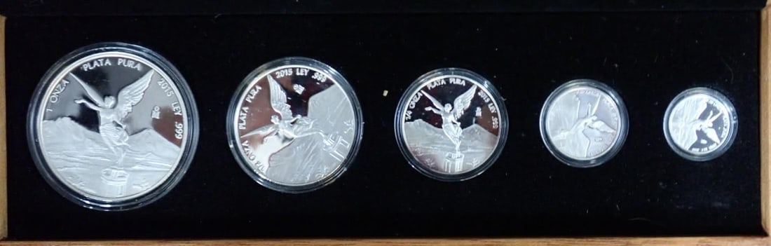 Cased (5) Pc. 2015 Mexico Libertad Proof .999 Silver Coin Set - 2