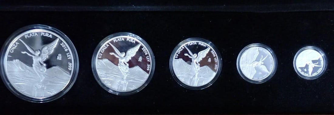 Cased (5) Pc. 2016 Mexico Libertad Proof .999 Silver Coin Set - 2