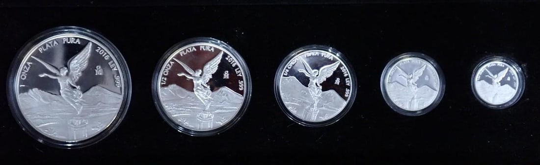 Cased (5) Pc. 2016 Mexico Libertad Proof .999 Silver Coin Set - 2