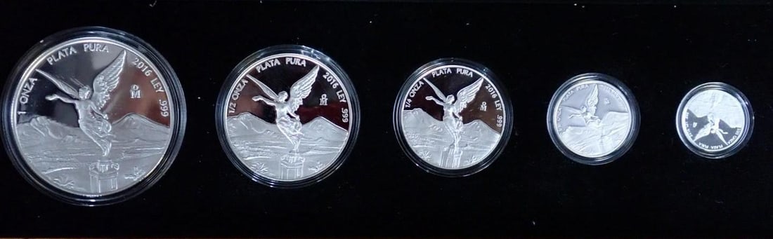 Cased (5) Pc. 2016 Mexico Libertad Proof .999 Silver Coin Set - 2
