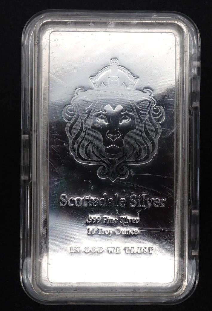 Scottsdale Silver 10 Ounce Stacker .999 Silver Bar: Scottsdale Silver 10 Ounce Stacker .999 Silver Bar -in stacking plastic case