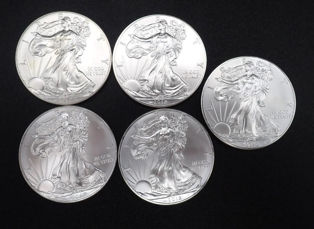 (5) 2012 U.S. American Eagle 1 Ounce .999 Silver Coins - 2