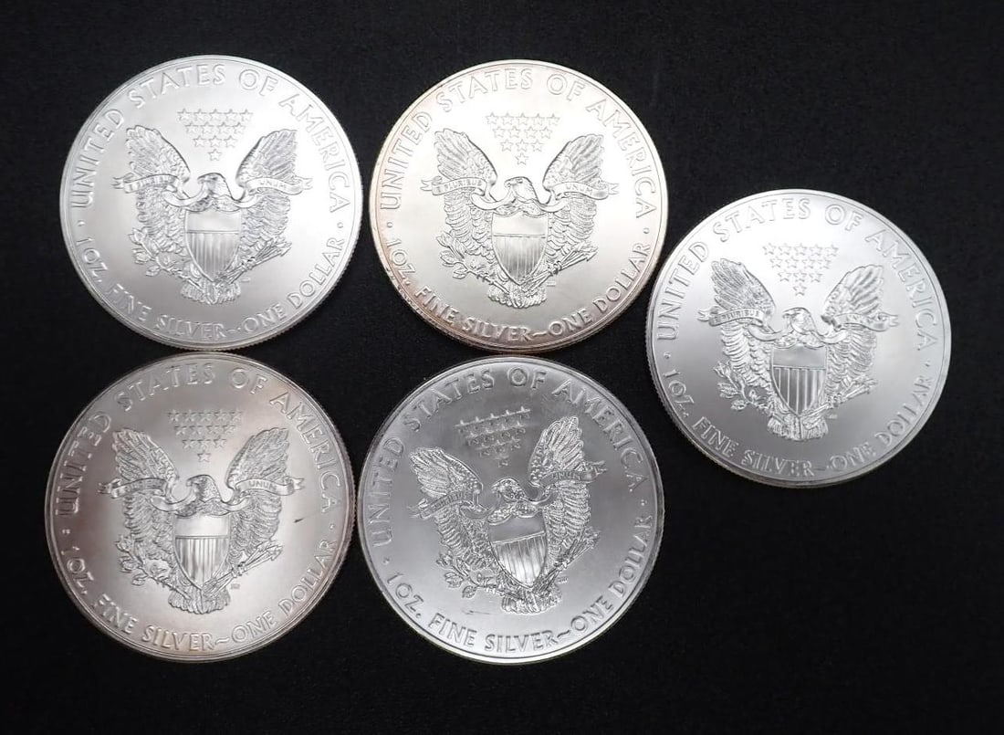 (5) 2012 U.S. American Eagle 1 Ounce .999 Silver Coins - 2